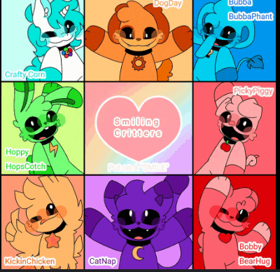a collage of cartoon characters with the words smiling critters in the center