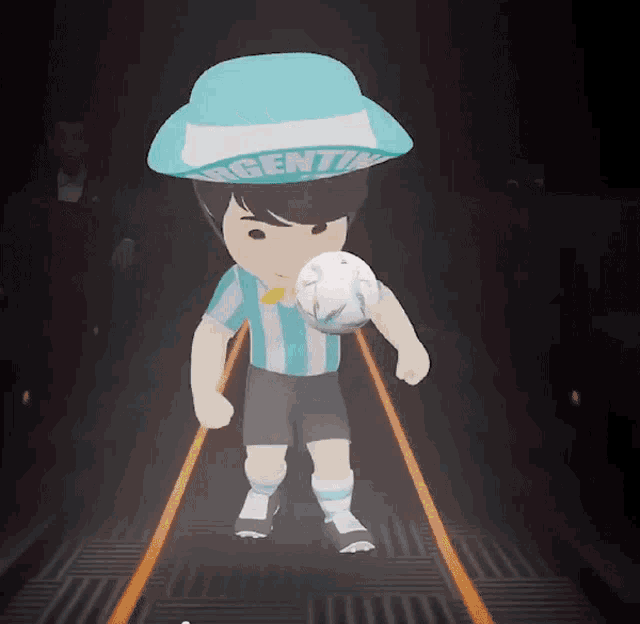a cartoon character wearing a hat that says argentina on it