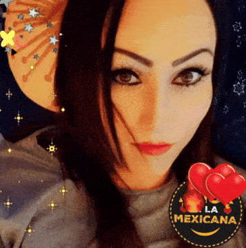 a woman with a la mexicana sticker on her face