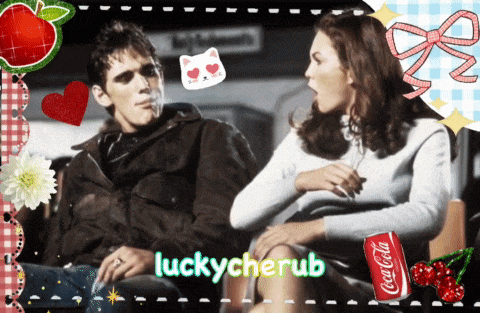 a picture of a man smoking a cigarette and a woman sitting next to a can of coca-cola