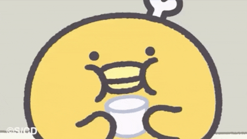a cartoon drawing of a person holding a cup with a question mark above it