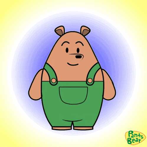 a cartoon of a brown bear wearing green overalls with the words pants bear below it