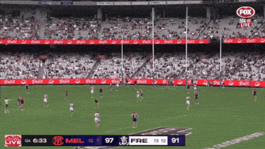 a fox live broadcast of a soccer game with a score of 97 to 91
