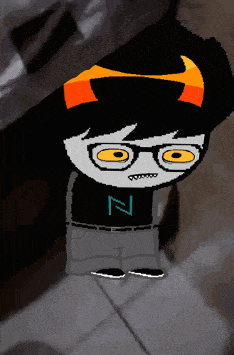 a cartoon character wearing glasses and a black shirt with the letter z on it