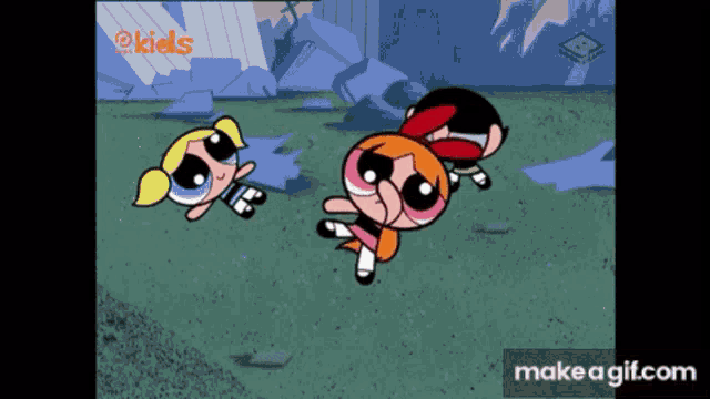 a screen shot of the powerpuff girls shows bubbles and buttercup
