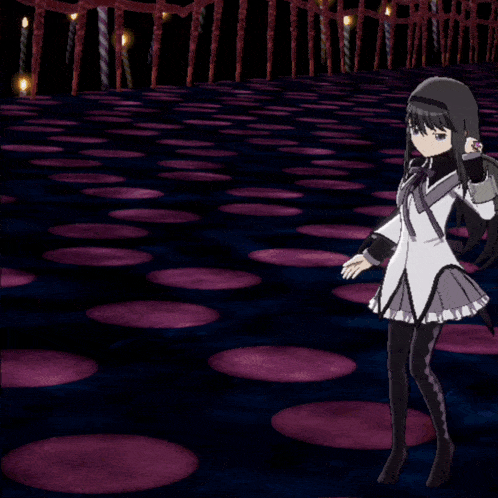 a cartoon girl with long black hair and a purple bow