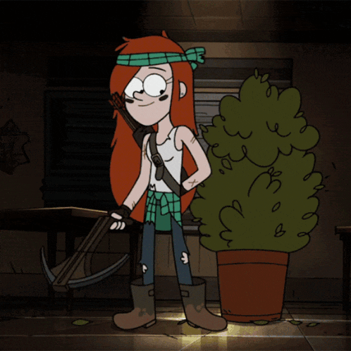 wendy from gravity falls is holding a crossbow