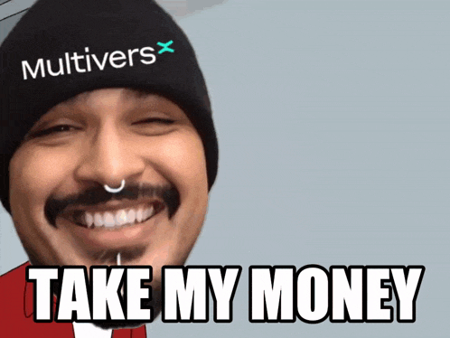 a man wearing a beanie that says multivers x on it
