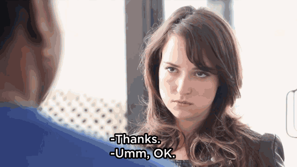 a woman says " thanks umm ok " while looking at the camera