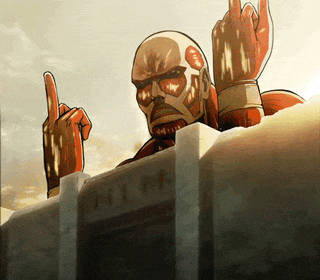 a cartoon character is giving the middle finger while looking over a wall