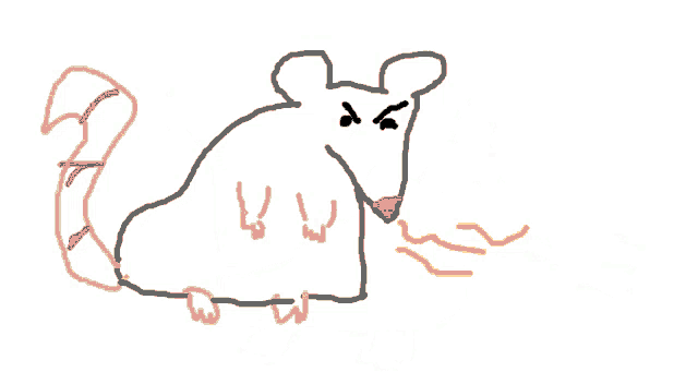 a drawing of a duck with a rat tail