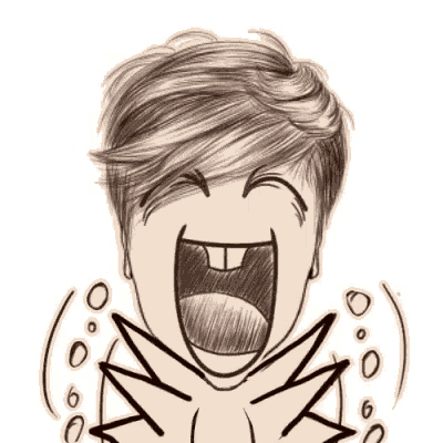 a drawing of a man laughing with his mouth open