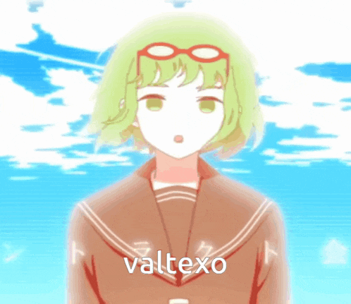 a picture of a girl with green hair and the word valtexo