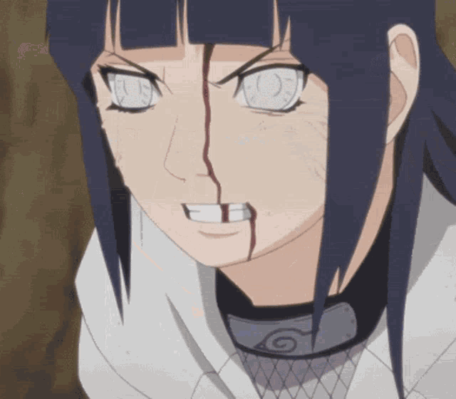 a close up of a cartoon character with blood coming out of her mouth