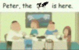 a blurry picture of a family sitting around a table with the words peter the is here in the corner
