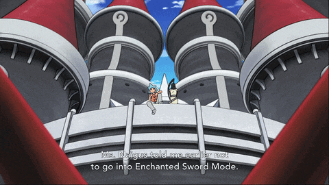 a scene from a video game where ms. nalgus tells the player not to go into enchanted sword mode