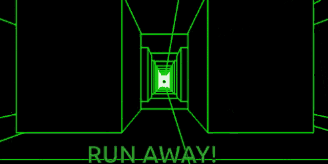a game over screen that says run away on it