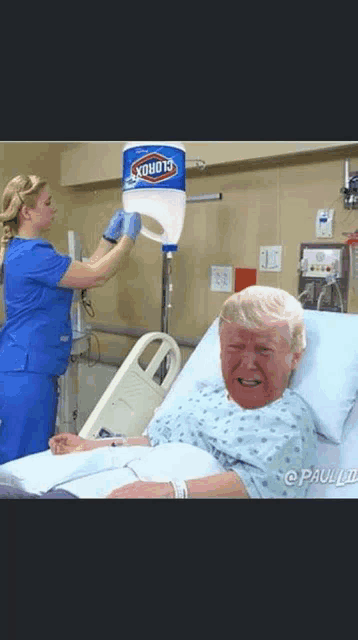 a nurse is pouring clorox into a patient 's iv