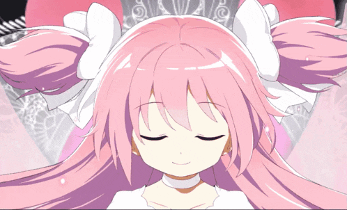 a girl with pink hair is wearing a white dress and has wings