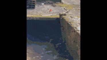 a painting of a drain with a red arrow pointing to the right