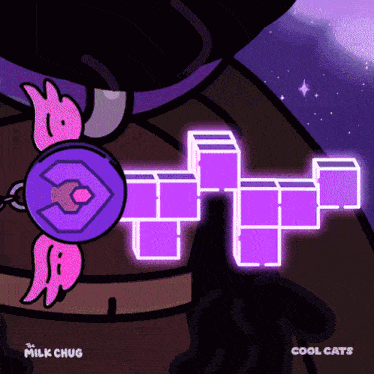 a cartoon drawing of a purple key with the words cool cats below it