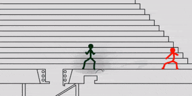a drawing of a person standing on a set of stairs with the number 3 on the wall