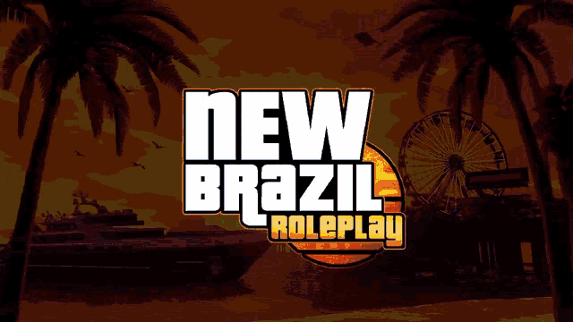 an illustration of a ferris wheel and palm trees with the words " new brazil " in the center