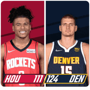 two basketball players one from the rockets and the other from the denver nuggets