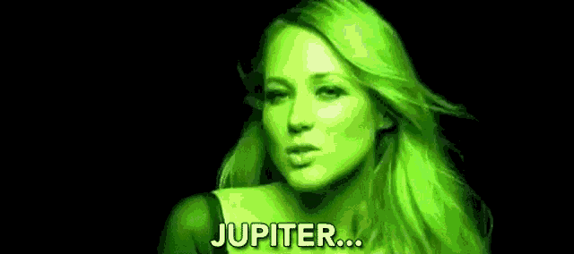 a woman with green hair and the word jupiter written on the bottom