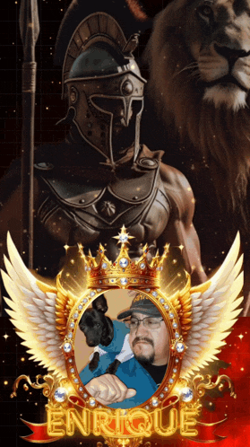 a picture of enrique with a picture of a man and a dog