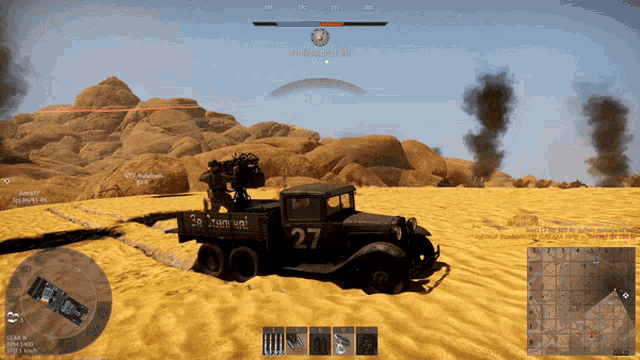 a screenshot of a video game shows a truck with the number 27 on it
