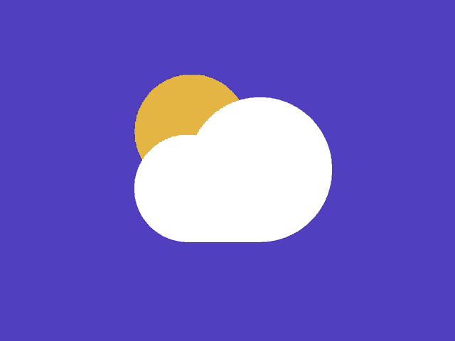 a white cloud with a yellow sun behind it on a purple background