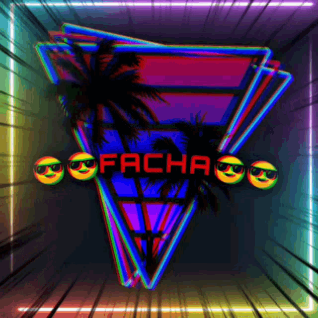 a neon sign with a palm tree and the word facha