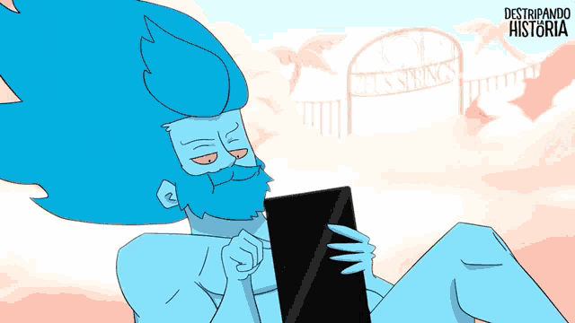 a cartoon of a man holding a tablet with the words destripando historia written on the bottom