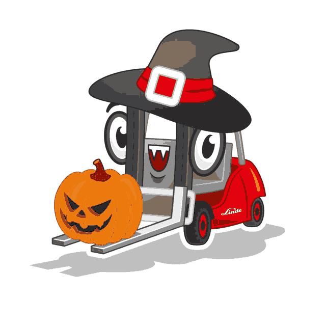 a cartoon illustration of a forklift wearing a witch hat