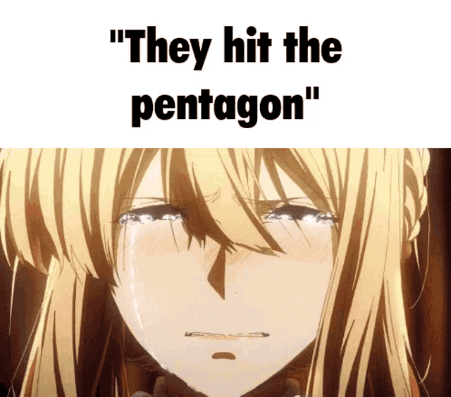 a girl is crying with the words " they hit the pentagon "