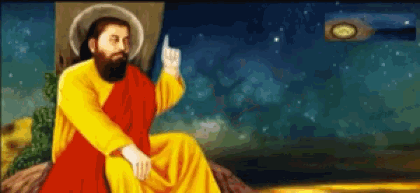 a painting of a man with a beard and a yellow robe