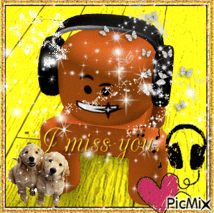 a picture of a teddy bear wearing headphones with the words i miss you