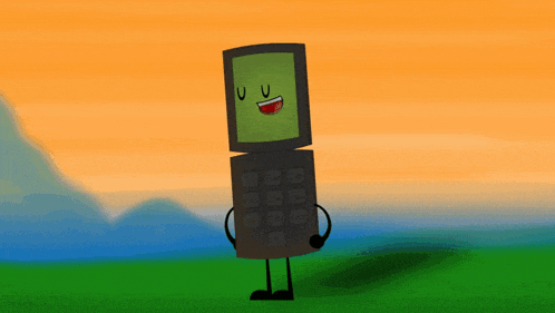 a cartoon drawing of a cellphone with a green face