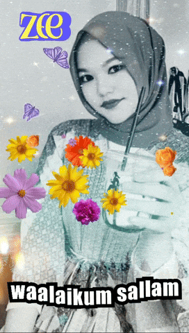 a woman wearing a hijab is surrounded by flowers and the words waalaikum salam