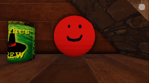 a red smiley face is next to a green can that says witches
