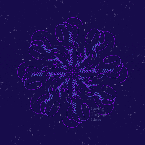 a purple background with the words thank you written in a circular pattern