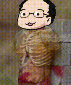 a cartoon drawing of a man with glasses holding a bottle of spaghetti