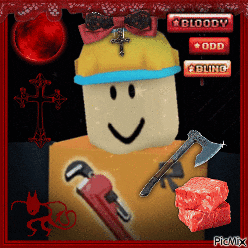 a picture of a roblox character with a cross on his hat