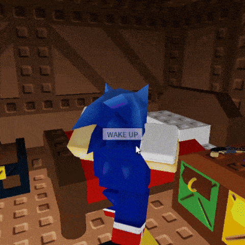 sonic the hedgehog has a wake up sign on his head
