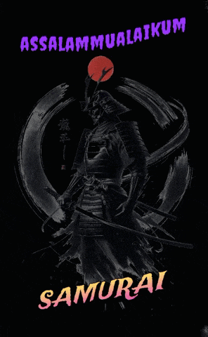 a poster of a samurai with the words assalamualaikum samurai on the top