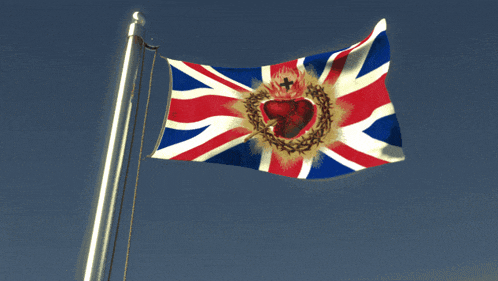 a red white and blue flag with a heart and cross on it