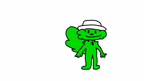 a green cartoon character is pointing at the word " heen "