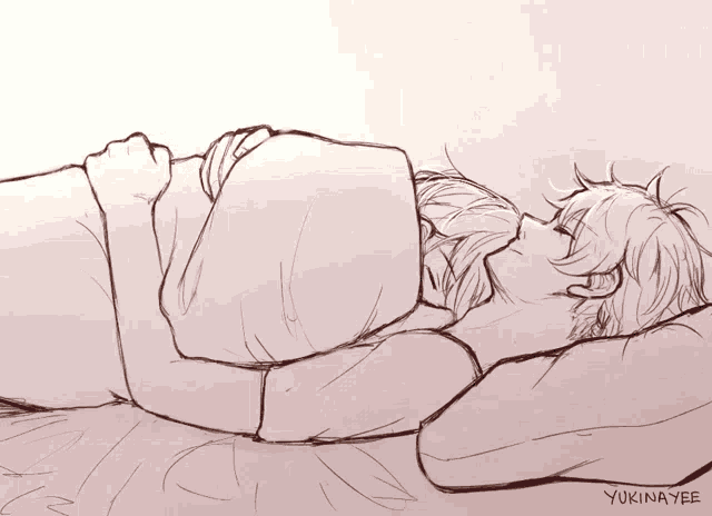 a drawing of a person sleeping with the name yukinayee written on the bottom