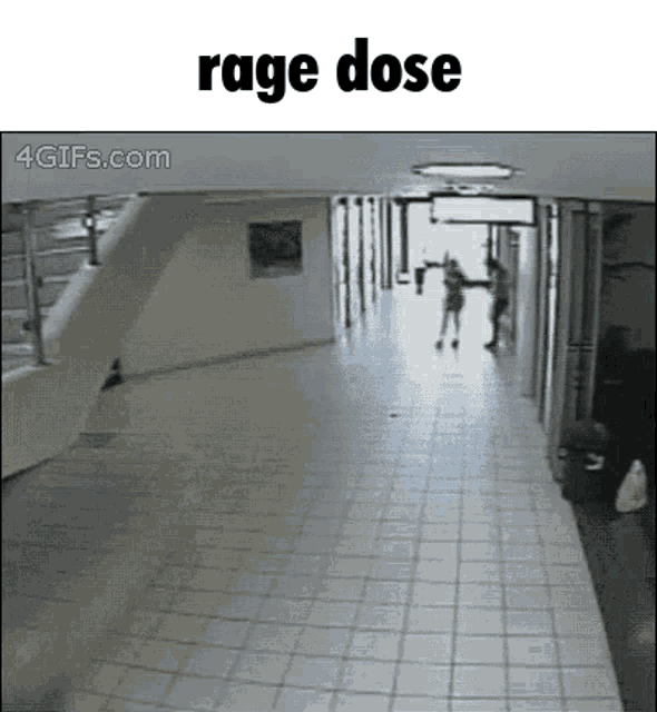 a picture of a hallway with the words " rage dose " on the top